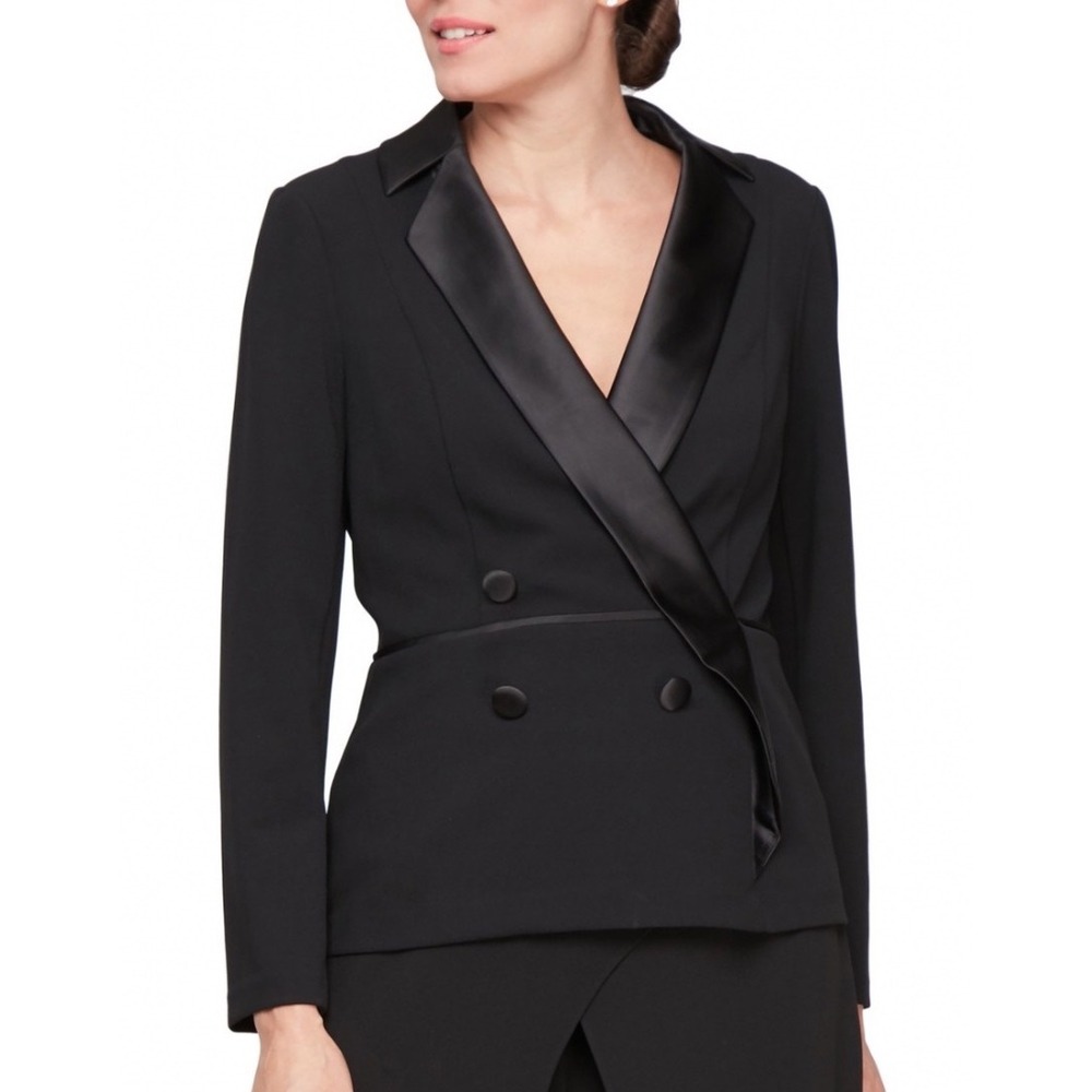 Alex Evenings Tuxedo Blazer Women Size SP New Satin Shawl Collar MSRP $139
